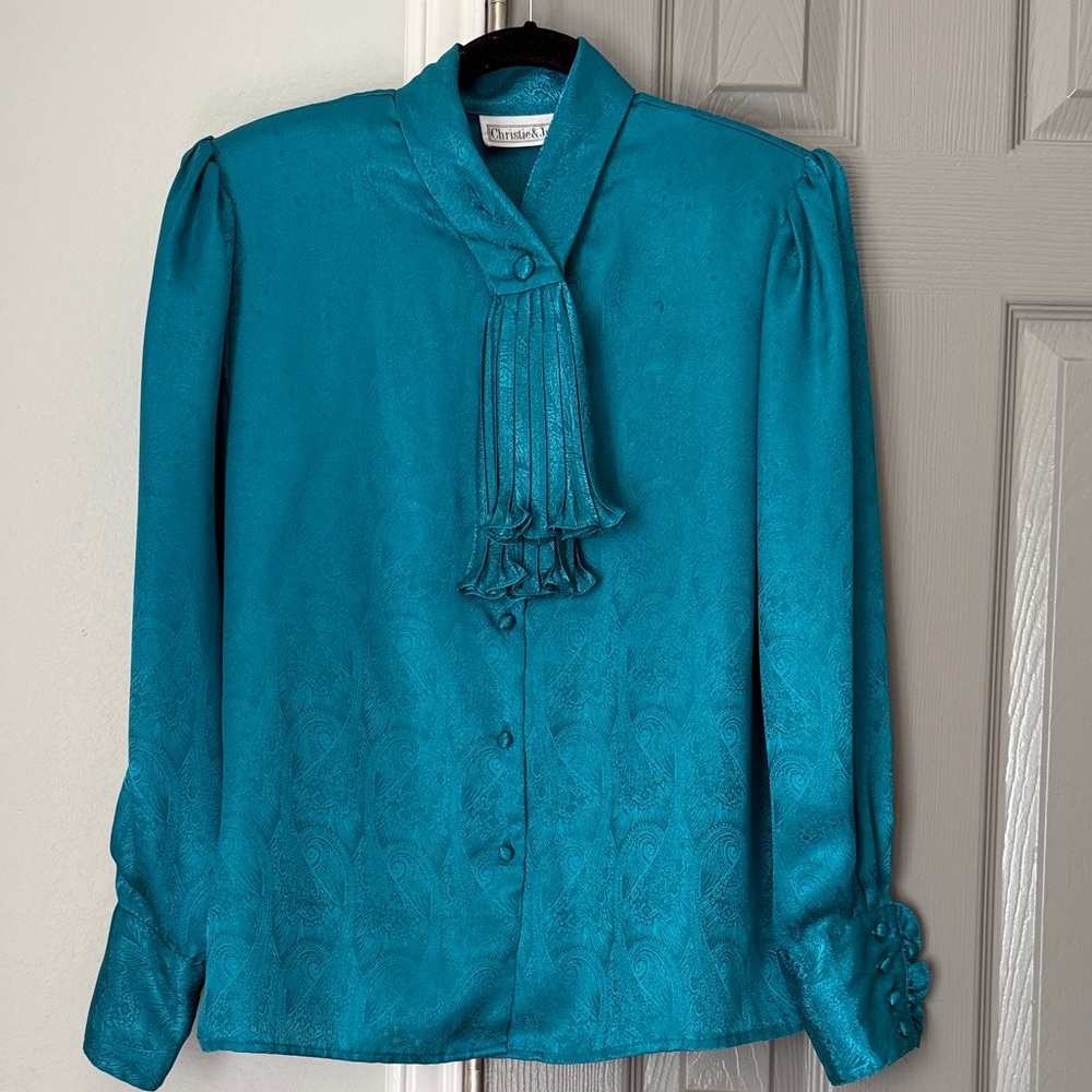 Vintage 80’s Christie & Jill Peacock Blouse with Ascot